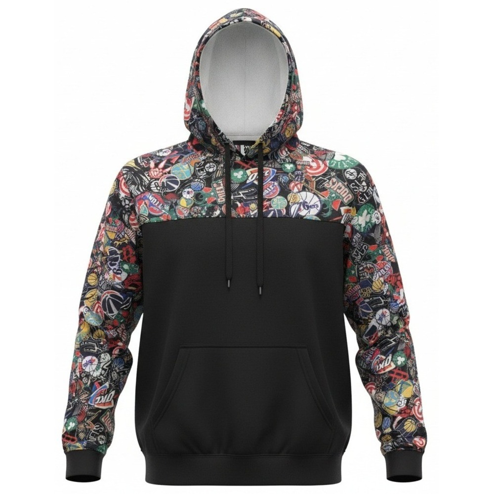 RARE NBA UNK‎ Mens All Team Logo Collage Hoodie Black Multicolor Sz Medium
